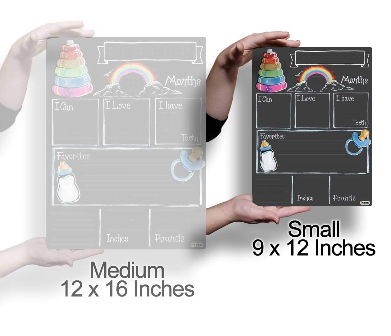 Cohas Monthly Milestone Board For Baby With Basic Designs, Reusable Chalkboard Style Surface, And No Liquid Chalk Marker, 9 By 1